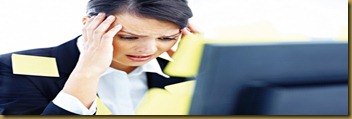 Worried overworked business woman with sticky reminder notes