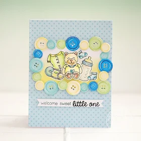 Sunny Studio Stamps: Cute As A Button Baby Boy Themed Card by Lexa Levana
