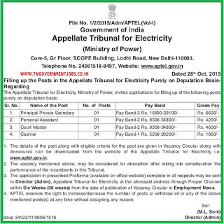 Applications are invited for Secretary, Assistant, Court Master and Cashier Posts under deputation basis in ATE