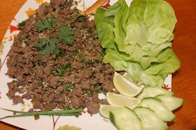 Larb on a large serving plate.