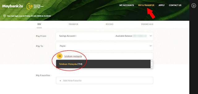 Cara Bayar Bil TM Menggunakan Maybank2u