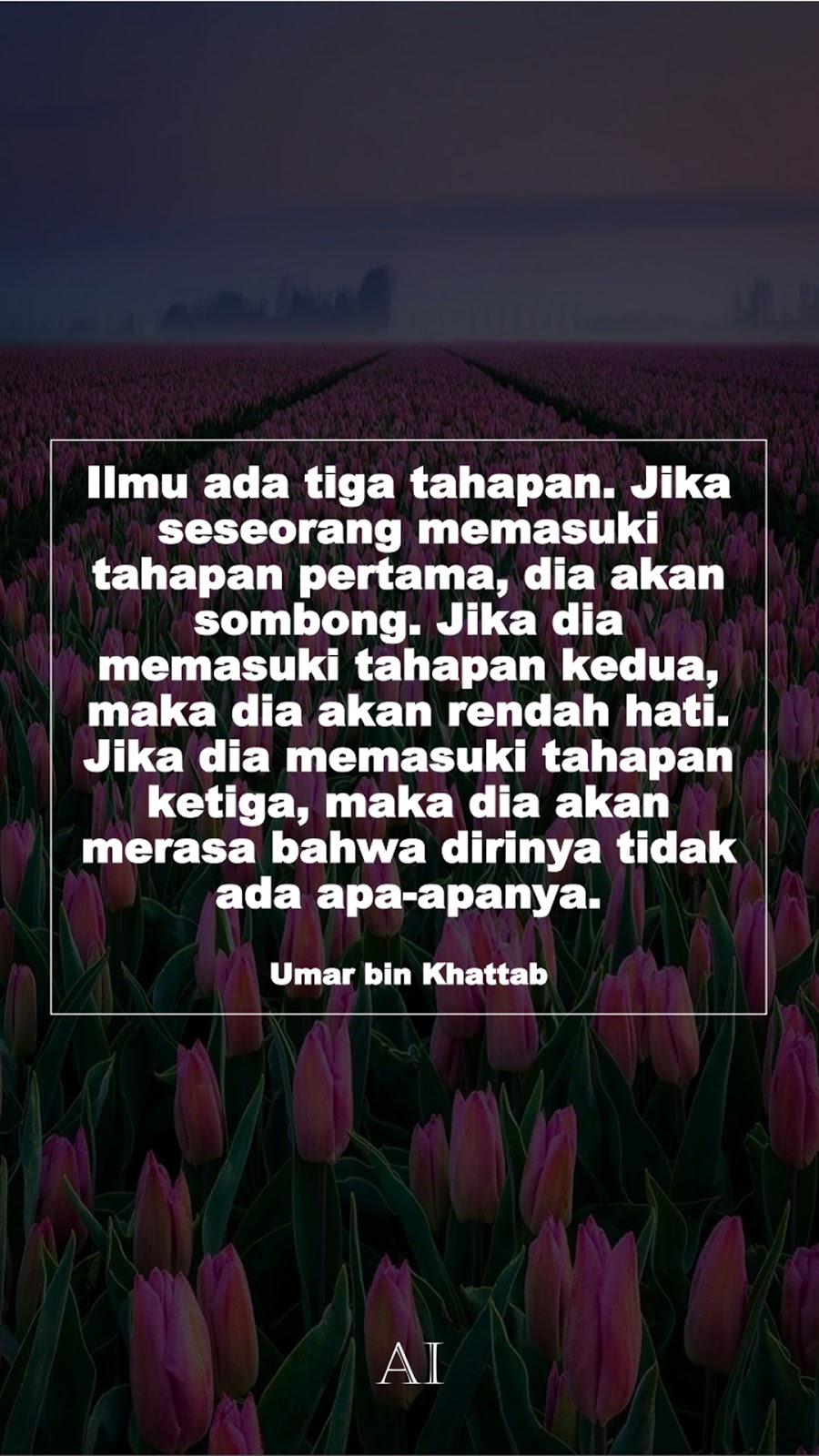 Wallpaper Kata Bijak Umar bin Khattab  (Ilmu ada tiga tahapan. Jika seseorang memasuki tahapan pertama, dia akan sombong. Jika dia memasuki tahapan kedua, maka dia akan rendah hati. Jika dia memasuki tahapan ketiga, maka dia akan merasa bahwa dirinya tidak ada apa-apanya.)