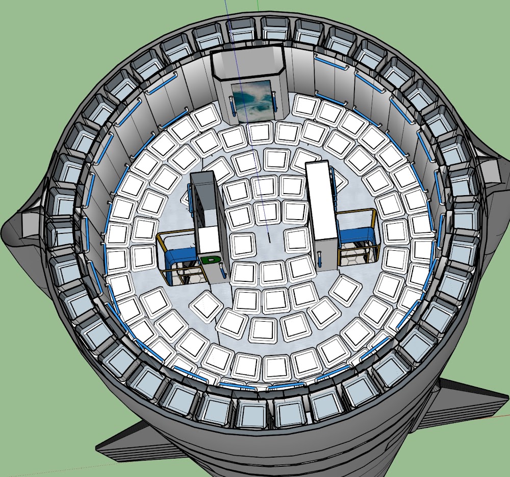 Deck D of SpaceX 100-passenger Starship design by Ace & Michel Lamontagne