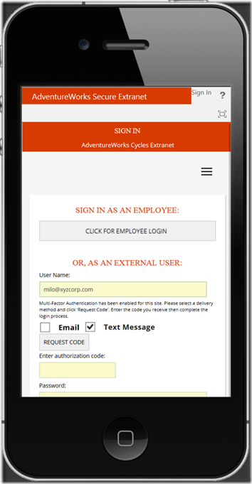 ExCM Extranet OnPrem responsive Sign In page - iPhone