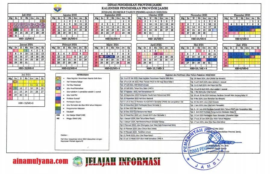 Kalender Pendidikan TK SD SMP SMA SMK Provinsi Jambi Tahun Ajaran 2023/2024