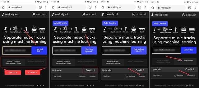 traccia vocale e strumentale estratta con android