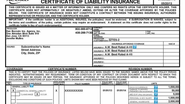 Additional Insured - Business Insurance Certificate