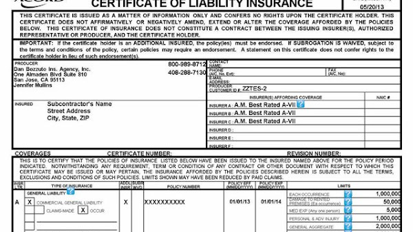 Additional Insured - Business Insurance Certificate