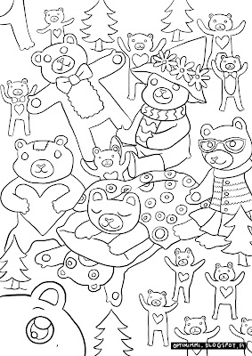 A coloring page of teddy bears / Värityskuva nallekarhuista