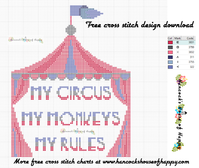 Boss Week! My Circus, My Monkeys, My Rules Cross Stitch Pattern Free to Download 