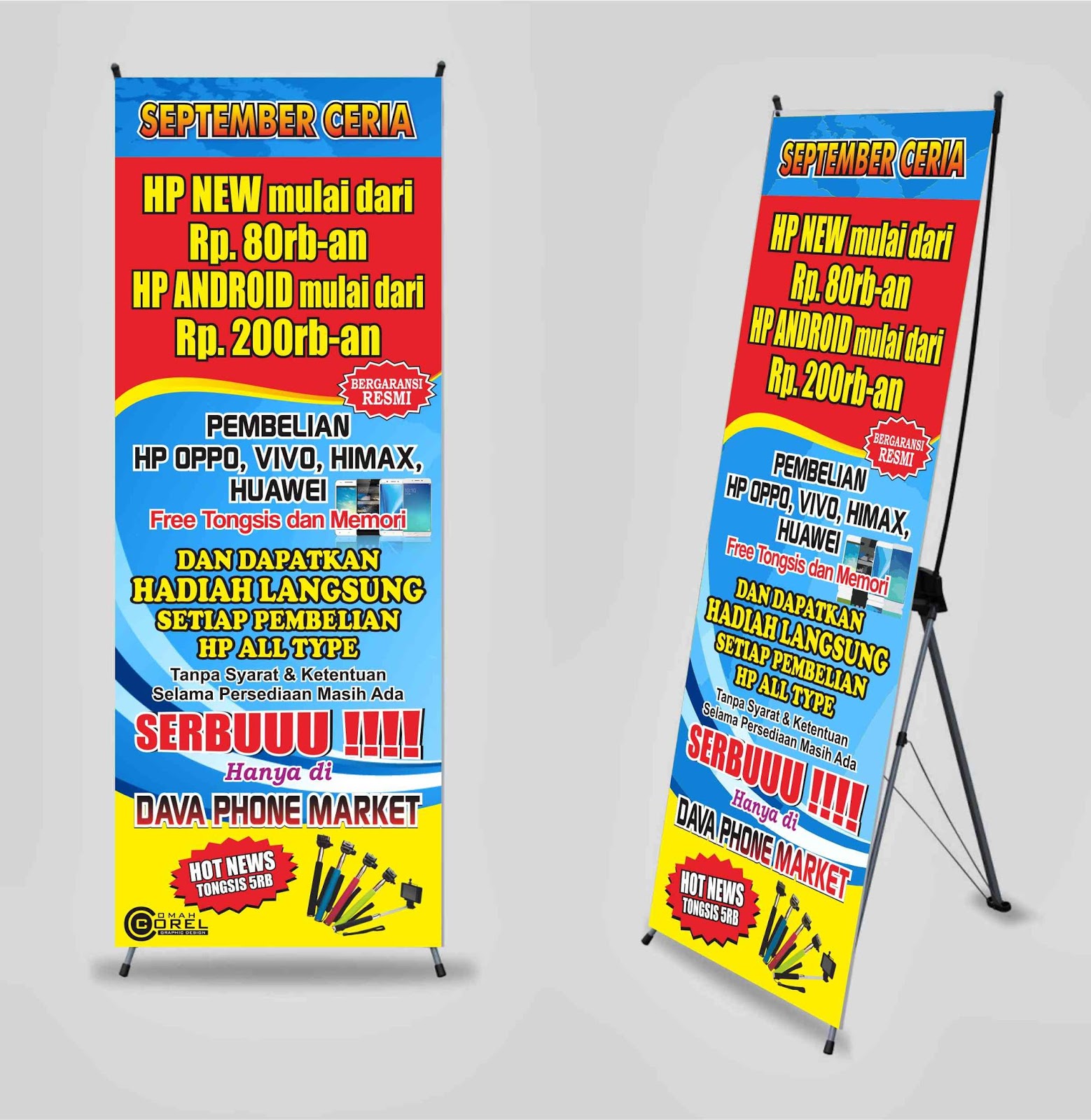  Desain  X  Banner  Standing Promo Cellular Vektor CDR Omah 