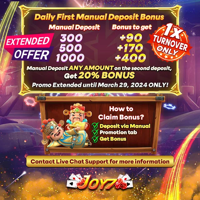 Sulitin ang Extended JOY7 Daily First Manual Deposit Bonus