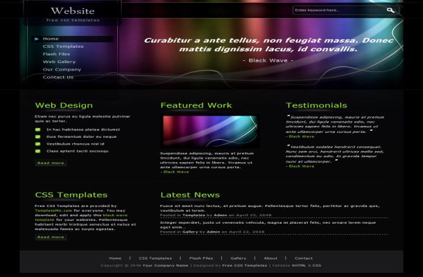 Free CSS Web 20 Colorful Grunge Dark Black Jquery HTML Website Template 