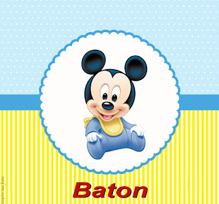 Mickey Baby in Light Blue and Yellow Free Printable  Labels.