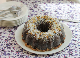 Food Lust People Love: Instead of being topped with the traditional icing, for this inside out German chocolate cake a super chocolaty batter is baked in a Bundt pan filled knee deep in coconut and pecans, with dollops of sweetened buttery cream cheese. When you turn it over, the coconut and pecans create a lovely top and the cream cheese lines the bottom.