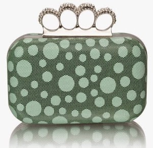 Ladies Green Crystals Spots Dots Knuckle Rings Womens Evening Clutch Bag KCMODE