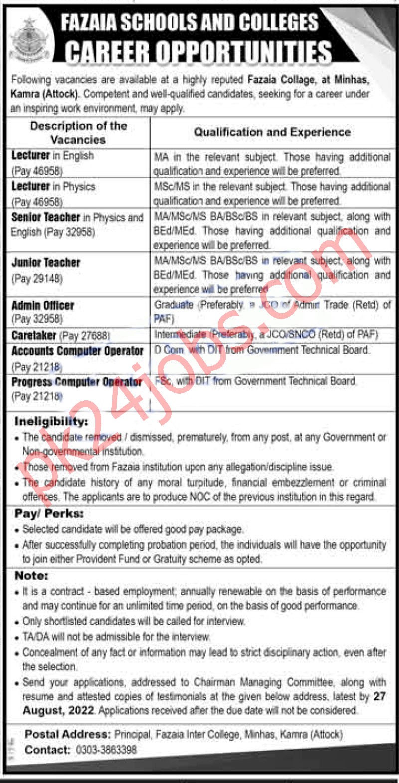 Fazaia Jobs 2022 – Today Jobs 2022