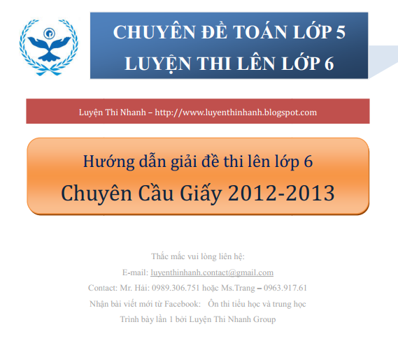 [Đáp án Toán 5] Đề Thi Vào Trường Chuyên Cầu Giấy 2012 - 2013 