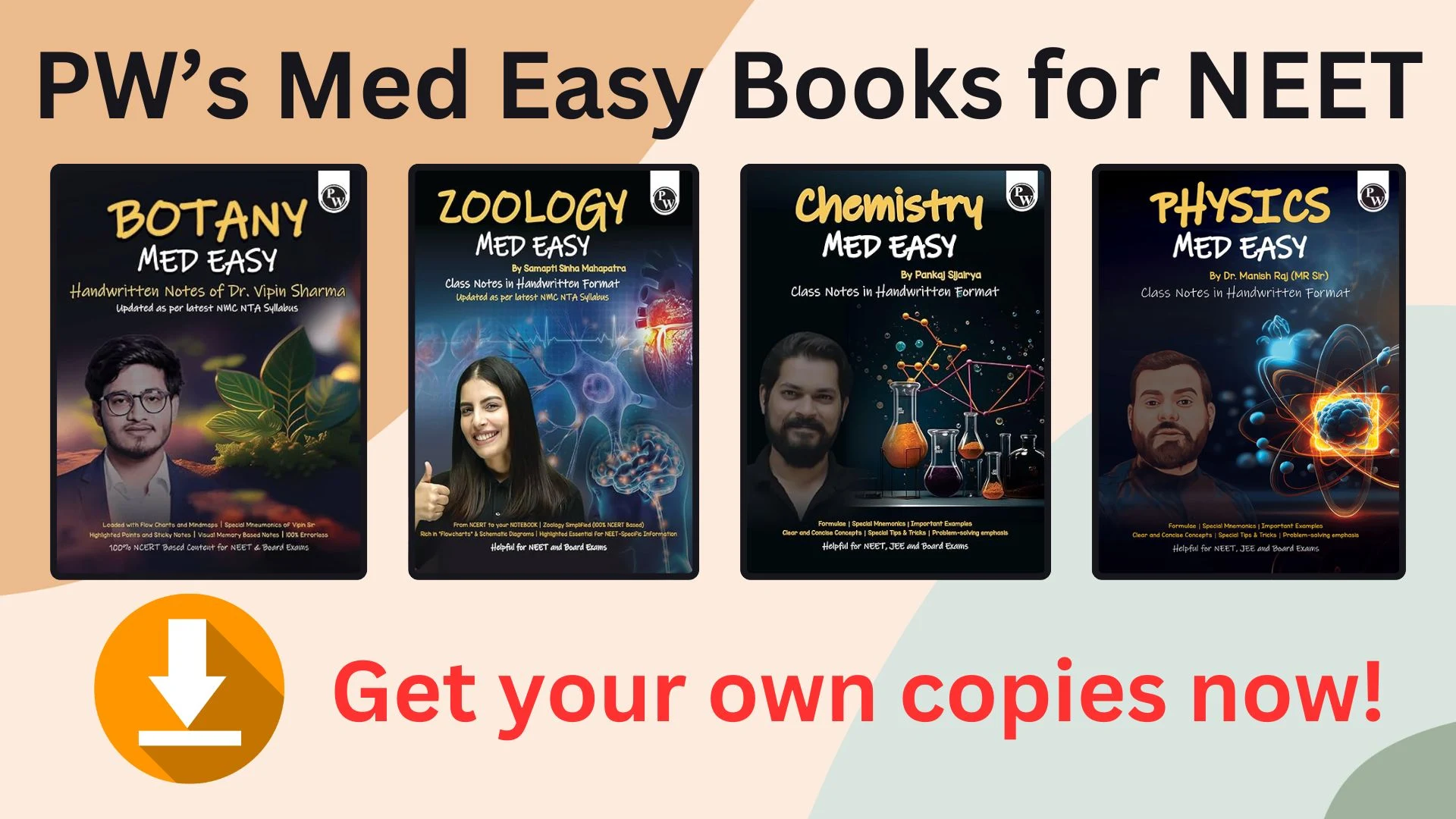 PW’s Med Easy Books for NEET - Physics, chemistry, zoology, botany