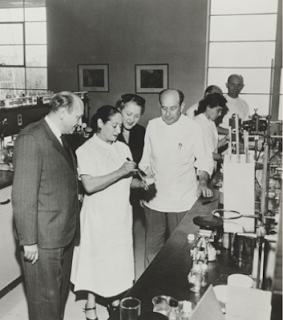 Helena Rubinstein dans son usine de Long Island, vers 1950