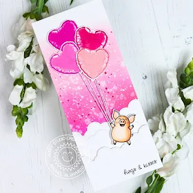 Sunny Studio Stamps: Hogs & Kisses Fluffy Cloud Border Dies Bold Balloons Love Themed Card by Rachel Alvarado