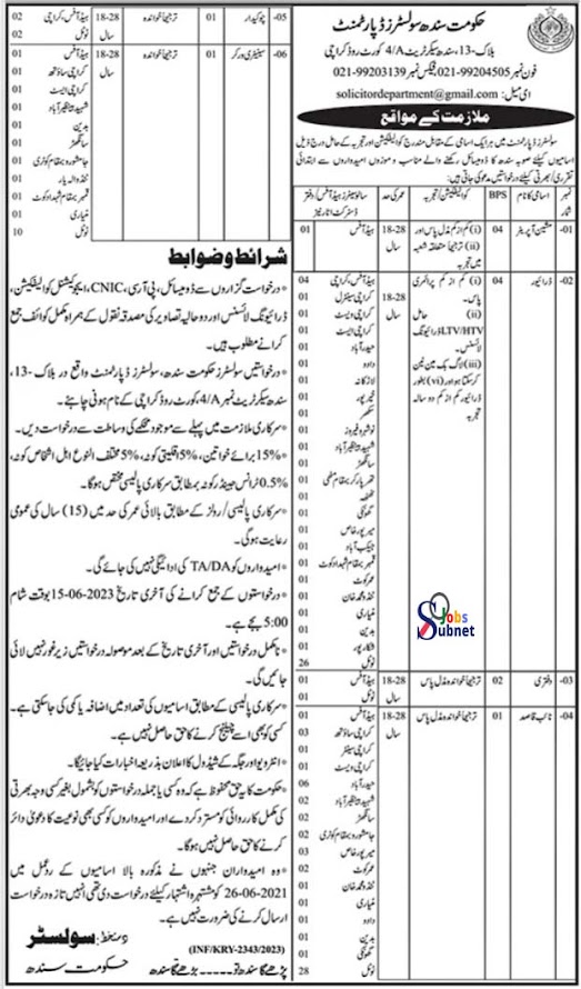 Government Of Sindh Announced Solicitor Department Jobs 2023