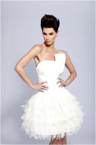 white feather wedding dress