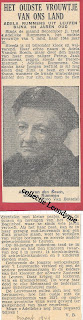Adèle Van den Bosch 1837-1944, hier gevierd op 104-jarige leeftijd en als oudste vrouw van het Land