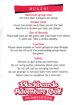 A scorecard from Blackbeard's Adventure Golf in Hunstanton