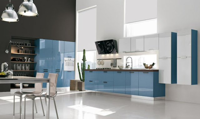 Modern kitchen with brown red blue theme, area by stoso-18