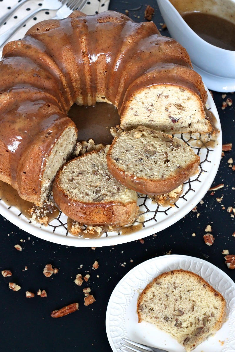 BROWN BUTTER PECAN POUND CAKE WITH BROWN BUTTER CARAMEL SAUCE