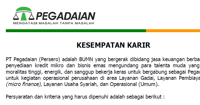 Lowongan Kerja/Karir di Pegadaian  Surat Lamaran Kerja 