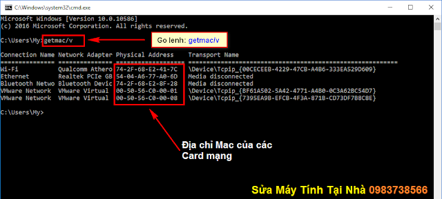 Cách xem địa chỉ Mac trong Dos