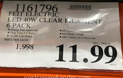 Deal for a 6 pack of Feit Electric 40W Clear Filament LED Lights at Costco