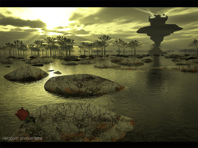 Water world and a rose 3d landscape picture