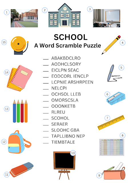 School : A Word Scramble Puzzle for English Learners