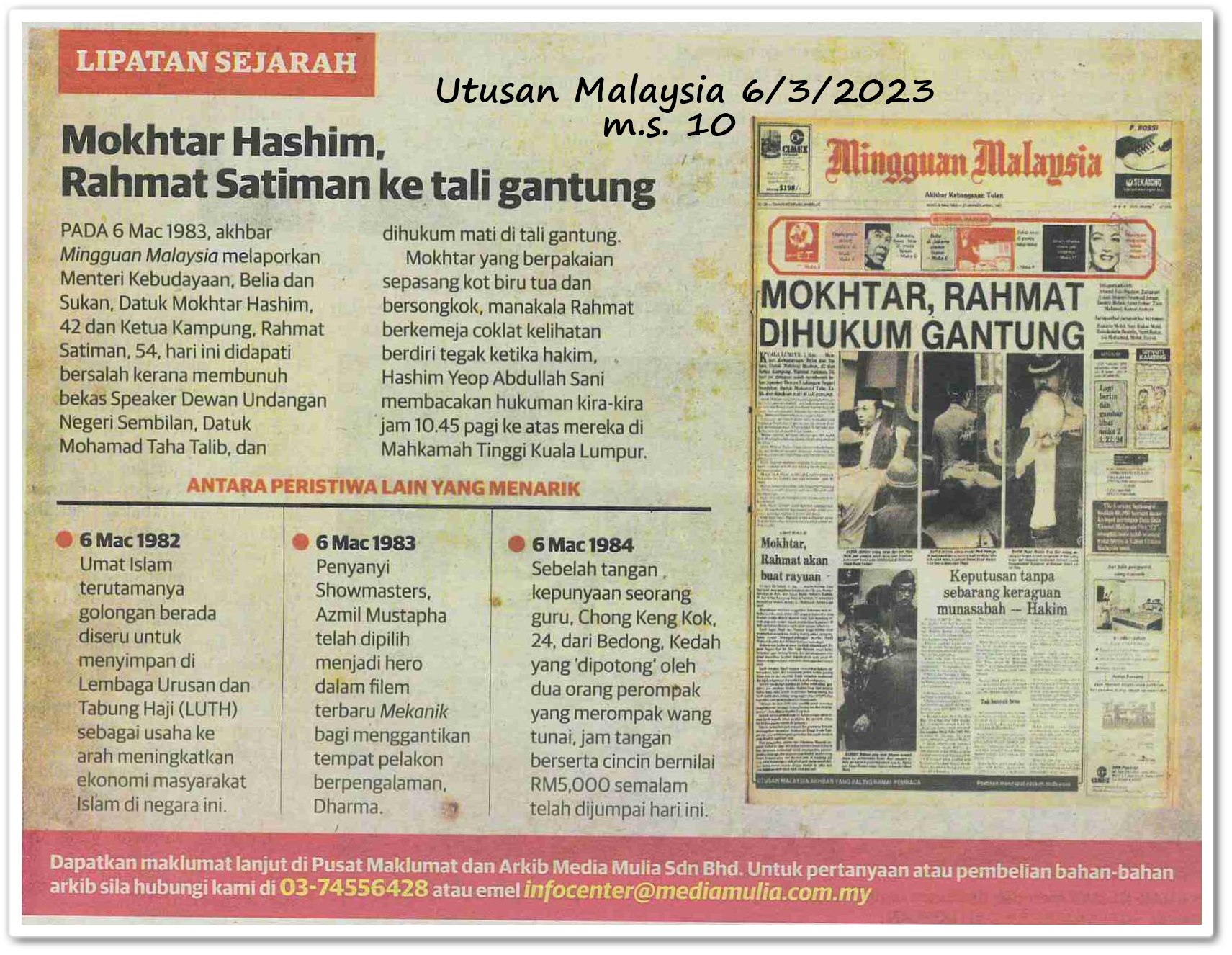 Lipatan sejarah 6 Mac - Keratan akhbar Utusan Malaysia 6 Mac 2023