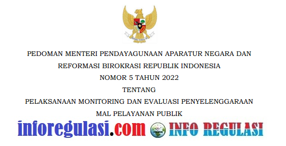 Pedoman Menpan Nomor 5 Tahun 2022 Tentang Pelaksanaan Monitoring Dan Evaluasi Penyelenggaraan Mal Pelayanan Publik