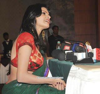 Sherlyn Chopra saree navel show PressMeet 