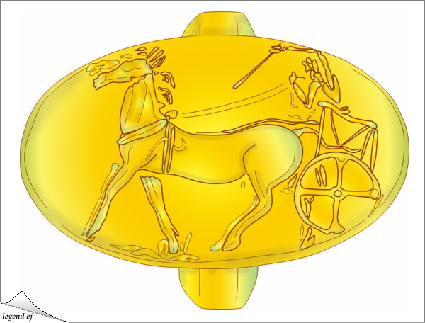 ミケーネ文明・アイドニア遺跡・《Aidonia Treasure》金製リング「二輪走行車」 Mycenaean Gold Ring, Chariot, Aidonia Treasure／©legend ej