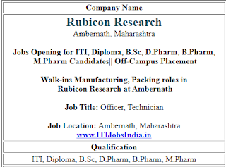 Rubicon Research Jobs Opening for ITI, Diploma, B.Sc, D.Pharm, B.Pharm,  M.Pharm Candidates || Off-Campus Placement