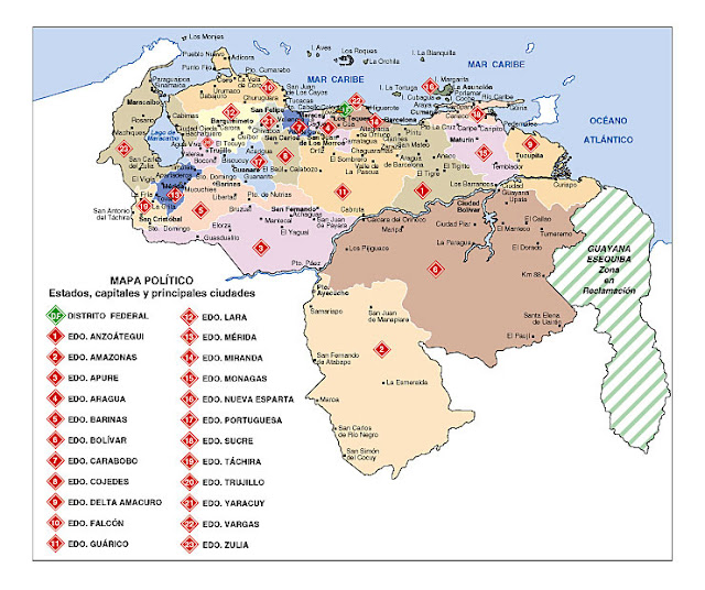 mapa de venezuela estados y capitales