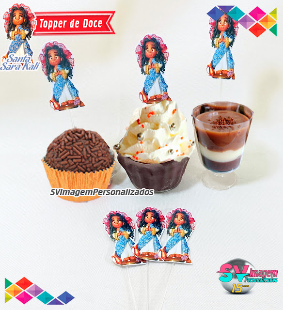 Ideias e Dicas para Decoração e Lembrancinha para o tema Festa Santa Sara Kali tag para doce