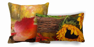 pillows with autumn colored leaves and sunflower