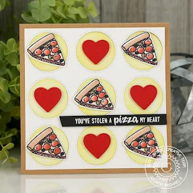 Sunny Studio Stamps: Fast Food Fun Window Trio Circle Grid Pizza Themed Card by Juliana Michaels