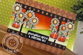 Sunny Studio Stamps: Fall Flicks Filmstrip Dies Happy Harvest Woodland Borders Sunflower Field Card by Eloise Blue