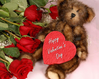 Happy Valentines Day's osito con corazón y flores rojas