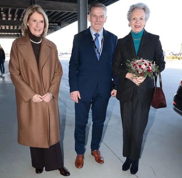 Queen Mary wore a new herringbone double-knit jacquard blazer by Ralph Lauren, and a camouflage silk blouse by Jesper Høvring