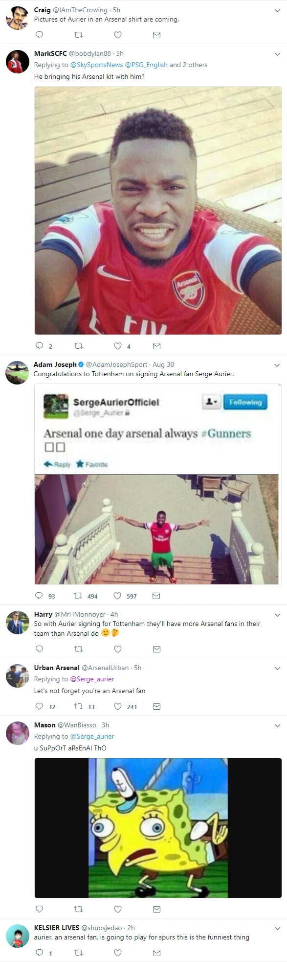 Arsenal fans troll rivals Tottenham over their new signing Serge Aurier