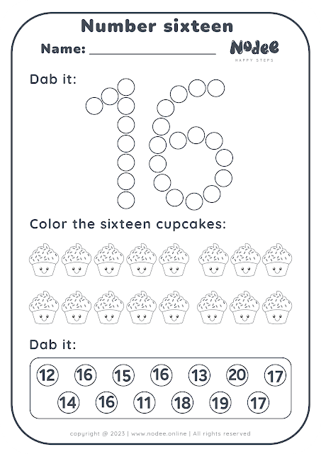 Math Activities Worksheets Number Sixteen Numbers 1 - 20 for Kids